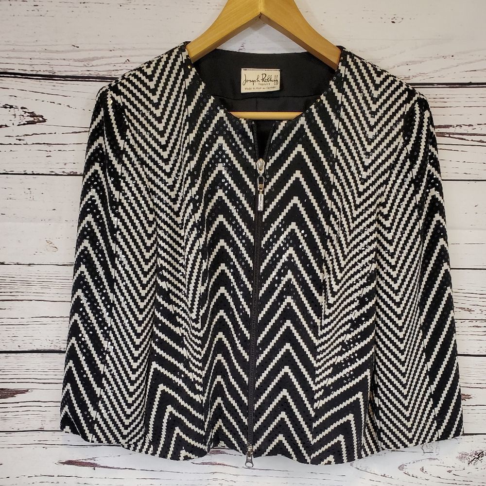 Joseph Ribkoff Trends Black & White Sequined Zip Up Jacket Blazer